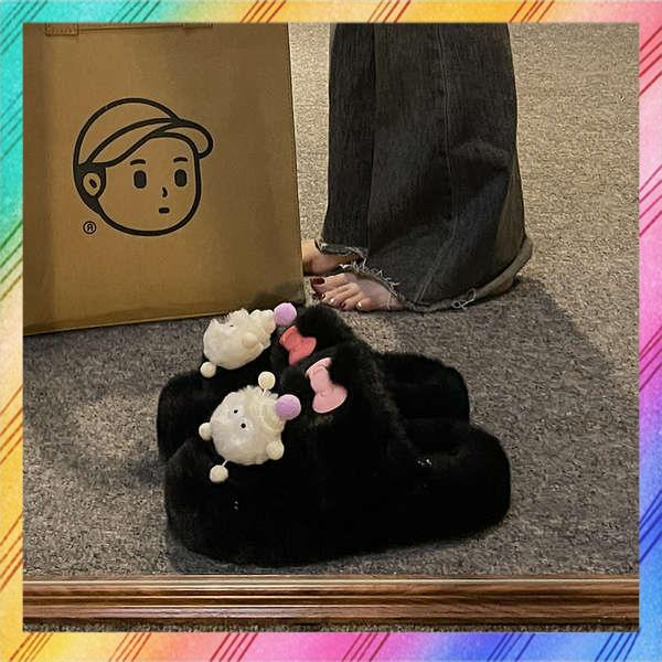 Dễ Thương Dép Bông Đế Dày Thời Trang Thu Đông 2023 Dành Cho Nữ