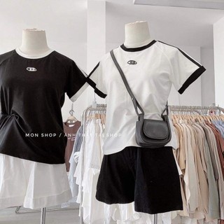 Áo Thun Baby Tee Trơn In Logo Phối Sọc A18 LYUSD HỎA TỐC