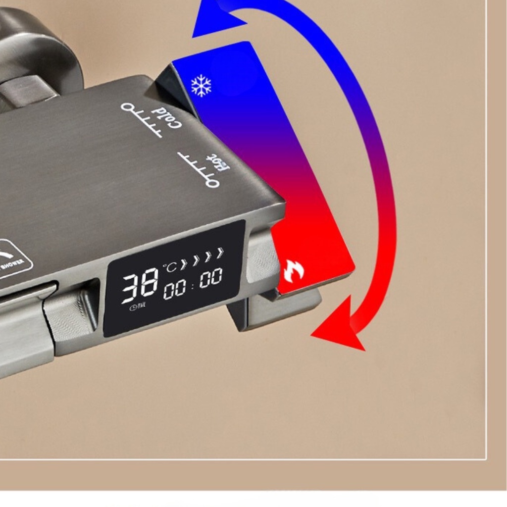 Bộ sen cây tắm đứng nóng lạnh 4 phím đàn củ đồng chữ nhật nguyên khối có bảng hiển thị nhiệt độ điện tử - Bảo hành 2 năm