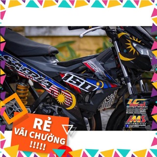 Tem rời Satria 150 đen - mẫu cờ Malaysia đỏ xanh vàng