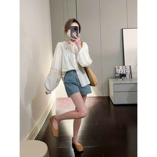 Sơ mi thô pha ren cổ