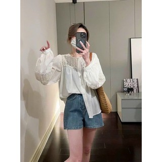 Sơ mi thô pha ren cổ