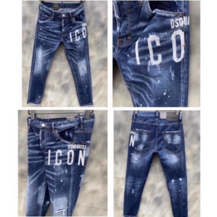 Quần Jean DSQUARED2 QC Xanh ICON Vẩy Sơn Quần Bò DSQ Chấm Sơn Xanh Sáng Chất Co Giãn Phối Ống Loang 