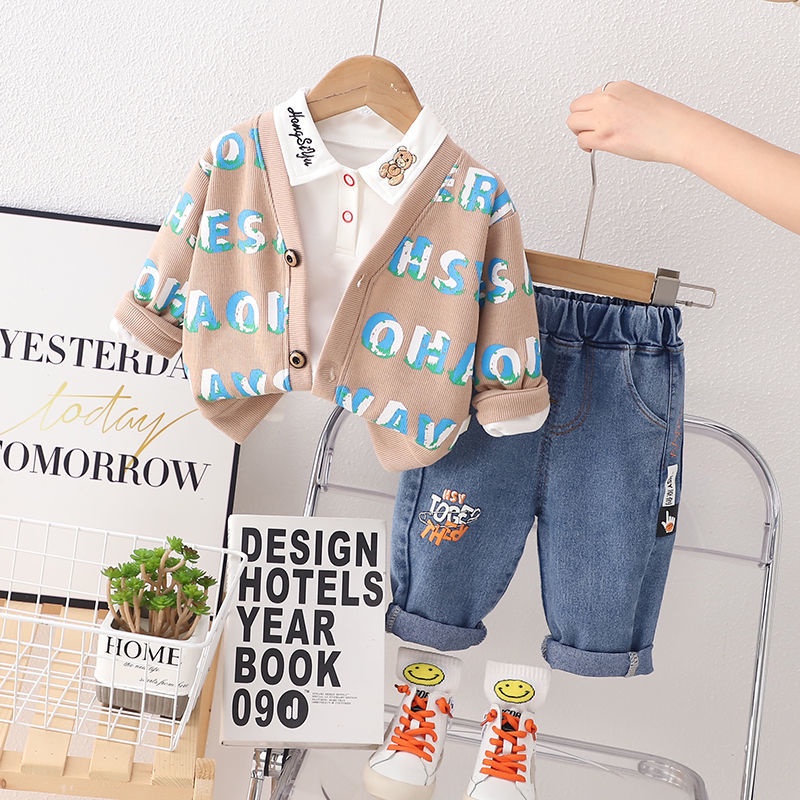 Bộ Áo sweater Không Tay + Quần Dài Phong Cách Hàn Quốc Thời Trang Xuân Thu Cho Bé Trai