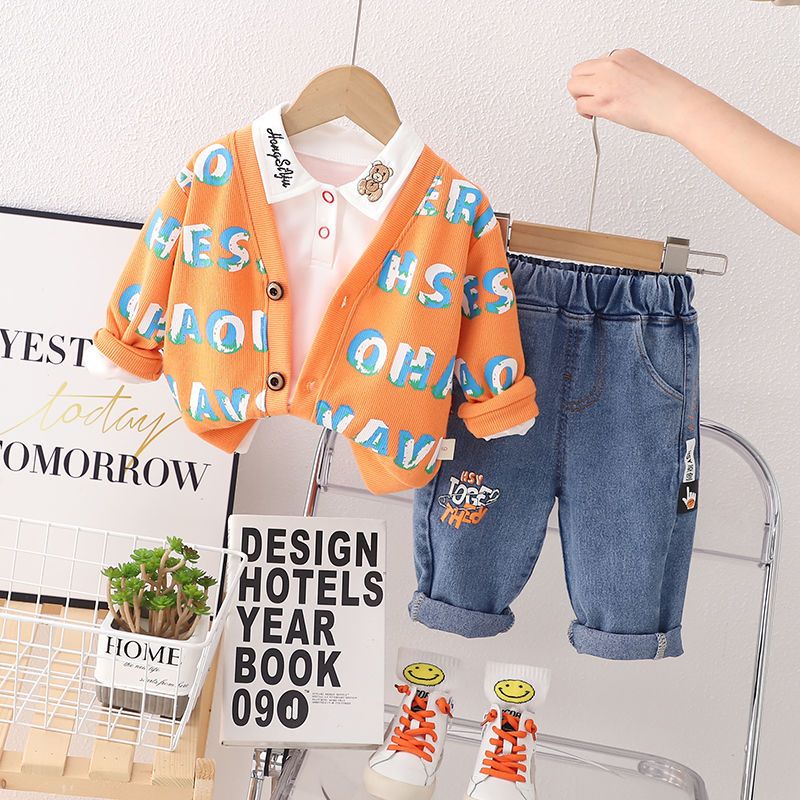 Bộ Áo sweater Không Tay + Quần Dài Phong Cách Hàn Quốc Thời Trang Xuân Thu Cho Bé Trai