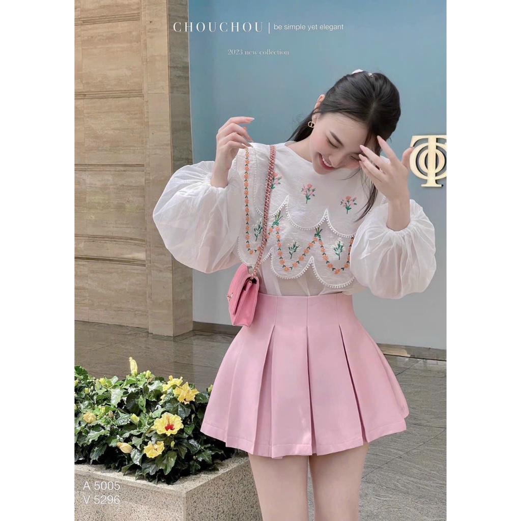 Chân váy xoè xếp ly tafta xà cừ 2 màu hồng nude Rin Store - 050923