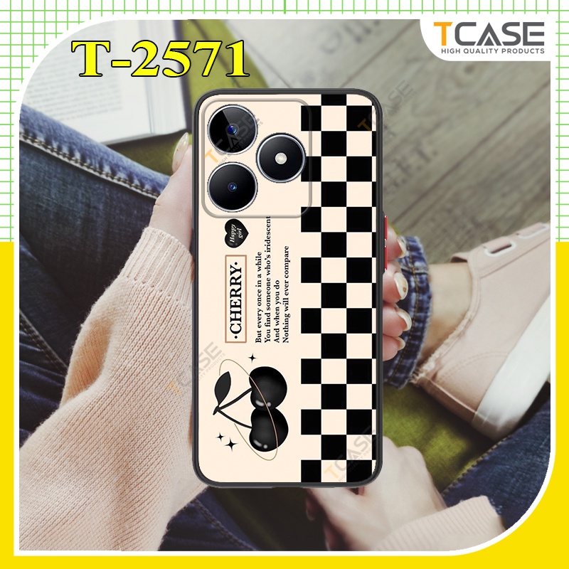 Ốp lưng Realme C51, Realme C53 in hình sọc caro và chery | Ốp chống sốc bảo vệ cam