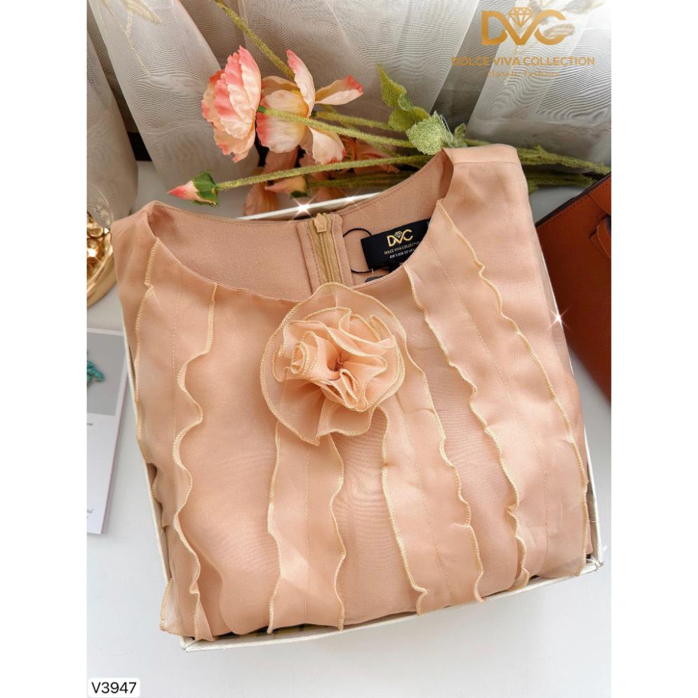 VÁY NỮ ĐI CHƠI, VÁY NÂU PHỐI BÈO CỔ ĐÍNH HOA V3947 - DVC as store