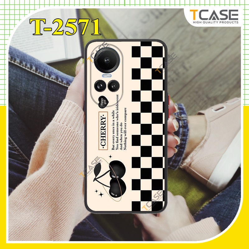 Ốp lưng Oppo Reno10, Reno10 Pro in hình sọc caro và chery | Ốp chống sốc bảo vệ cam