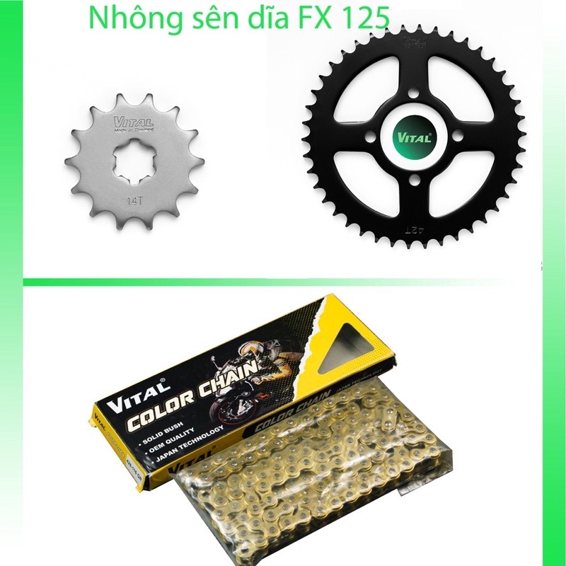 Nhông sên dĩa FX 125 Sên Vàng 9Ly hiệu VITAL- NSD, xích đĩa tải chính hãng