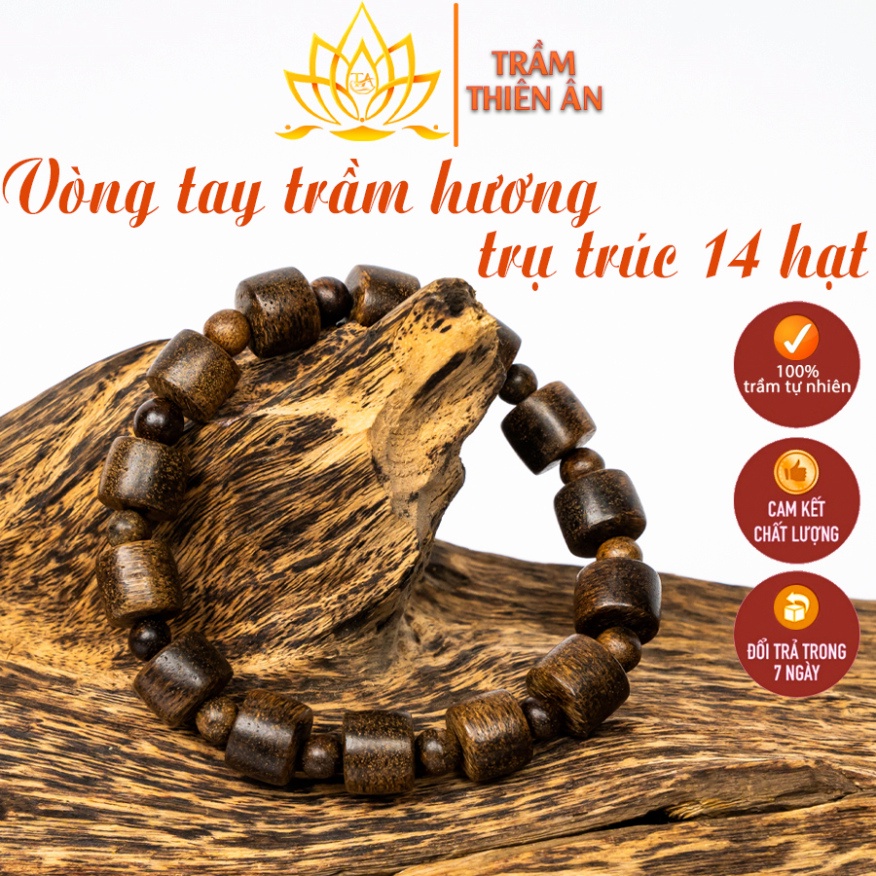 Vòng tay trầm hương THIÊN ÂN, vòng trầm hạt trúc phong thủy 100% nguyên chất tự nhiên TMD