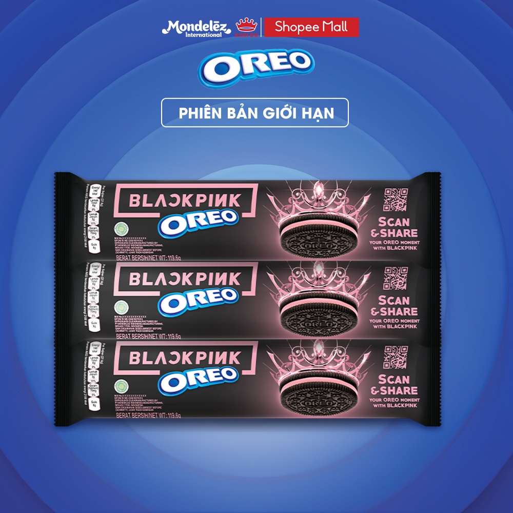 Bánh quy OREO BLACKPINK black version, combo 3 thanh x 119.6g