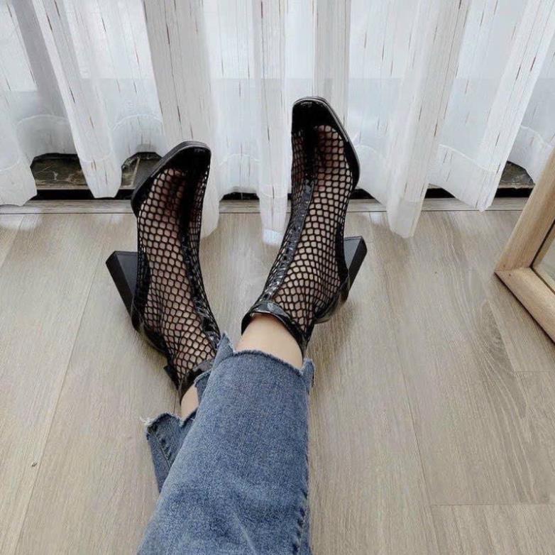 GIÀY BỐT LƯỚI RỌ SIÊU HOT GÓT VUÔNG 7 PHÂN TÔN DÁNG CÁ TÍNH