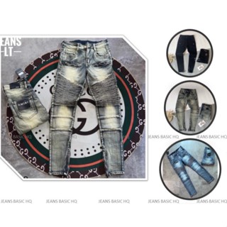 Quần JEAN Nam BATMAN Đùi Nhăn Ống Khoá Zip Phối Ngang Quần Bò Nam Nhăn Phong Cách Khóa Zip Lịch Lãm