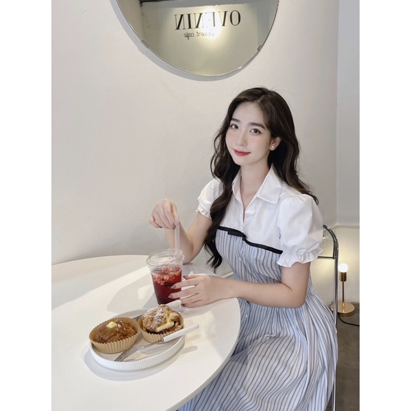 Lacy dress - váy sơ mi kẻ sọc xanh