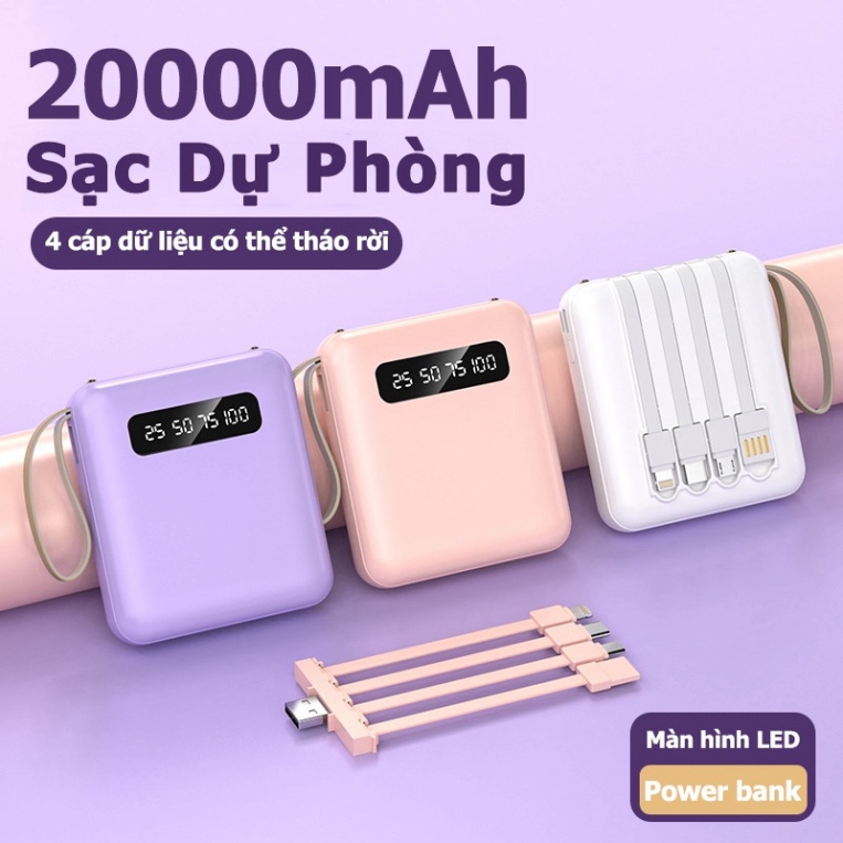 Pin Sạc Dự Phòng 20000mAh Không Dây 4 Đầu Ra Tiện Lợi