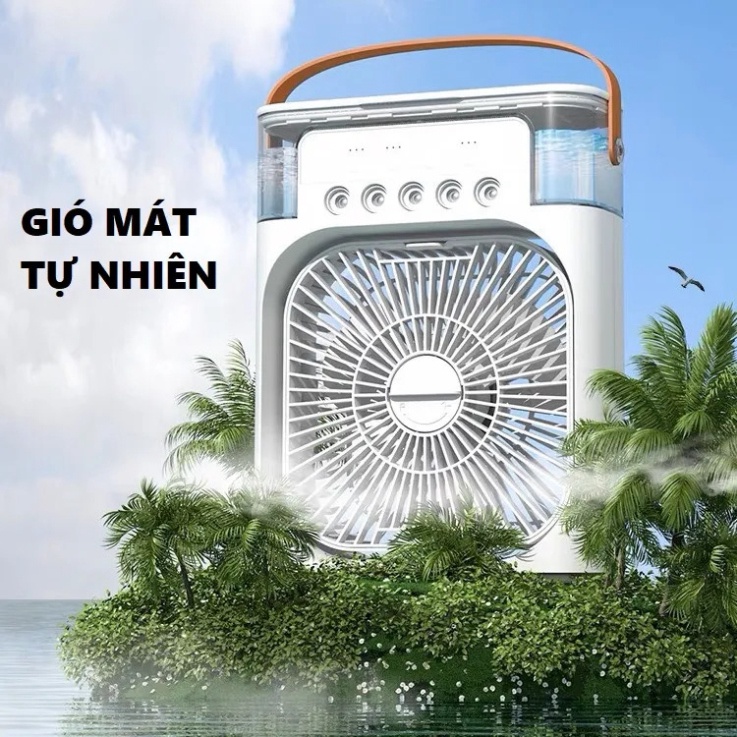 Quạt Phun Sương Mini Làm Mát 600Ml Có Chế Độ Hẹn Giờ Thông Minh Tích Hợp Đèn Led