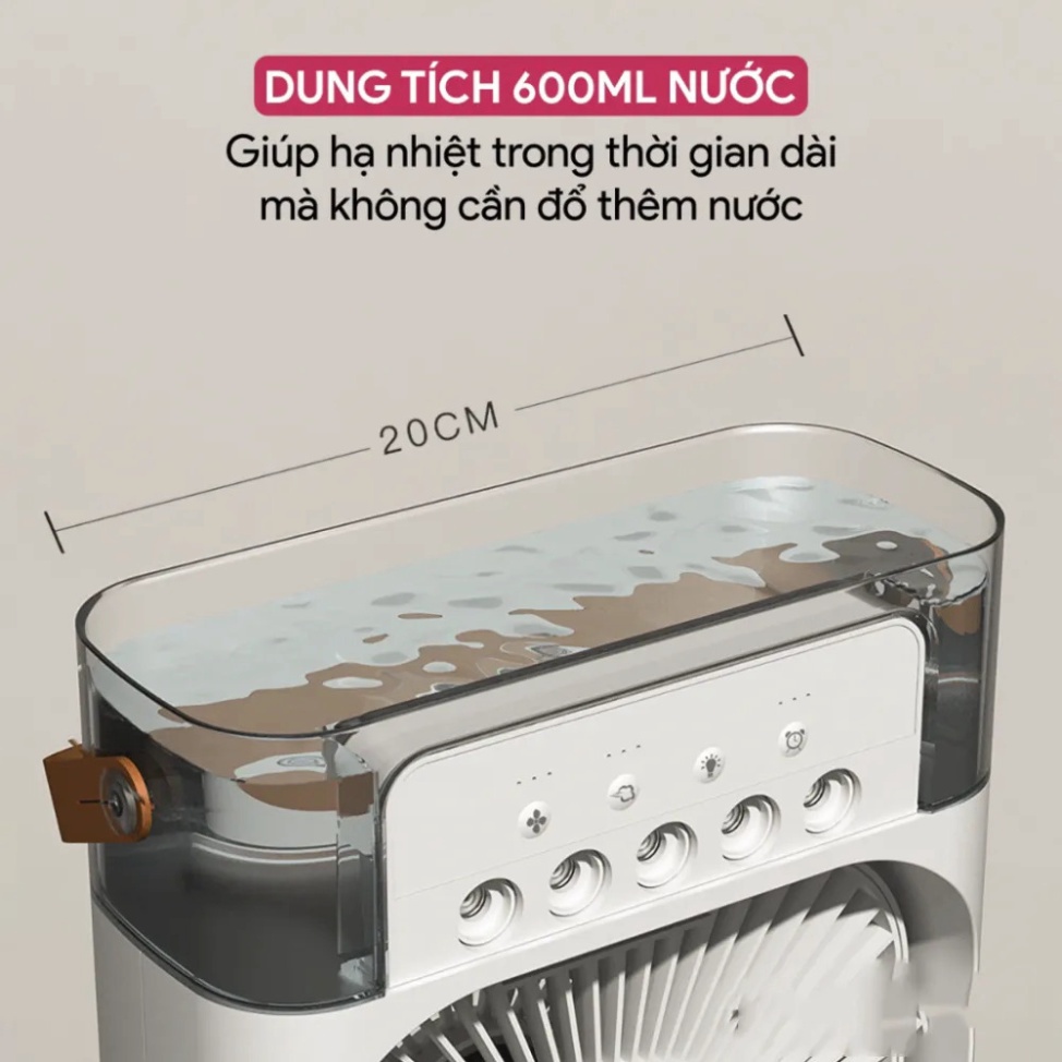 Quạt Phun Sương Mini Làm Mát 600Ml Có Chế Độ Hẹn Giờ Thông Minh Tích Hợp Đèn Led