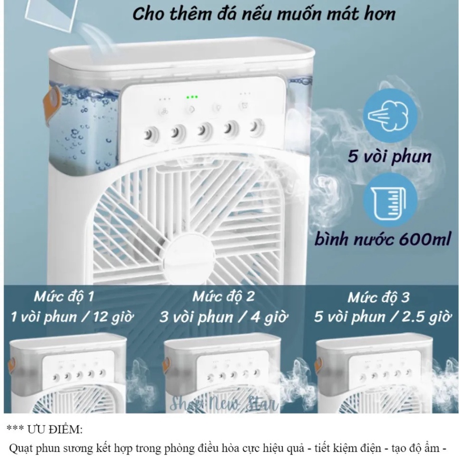Quạt Phun Sương Mini Làm Mát 600Ml Có Chế Độ Hẹn Giờ Thông Minh Tích Hợp Đèn Led