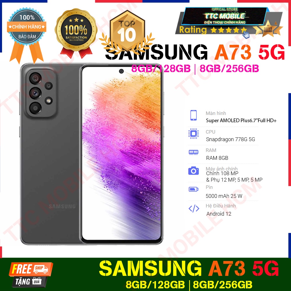 Điện thoại Samsung Galaxy A73 5G  - Hàng Chính Hãng - Không Hỗ Trợ Đồng Kiểm