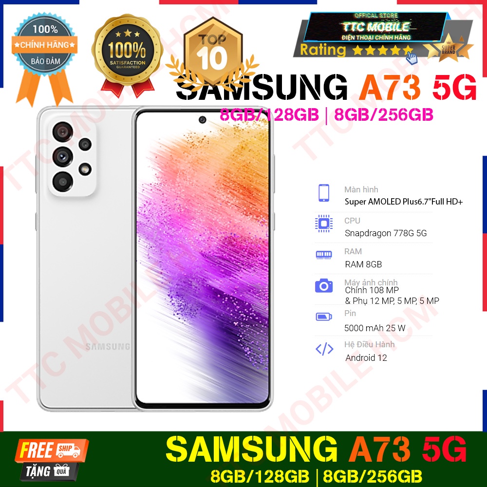 Điện thoại Samsung Galaxy A73 5G  - Hàng Chính Hãng - Không Hỗ Trợ Đồng Kiểm
