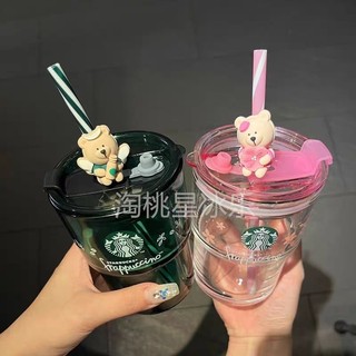 Cốc uống trà sữa cà phê starbucks bằng sứ có ống hút để bàn