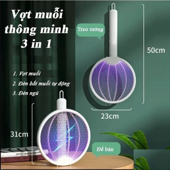 Vợt Muỗi Thông Minh Gấp Gọn 2 Trong 1 Tự Động 3000V 2 Lớp Lưới Bảo Vệ An Toàn