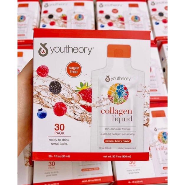 Collagen nước vị dâu berry Youtheory Collagen Liquid Berry Flavor 30ml hộp 30 gói của Mỹ