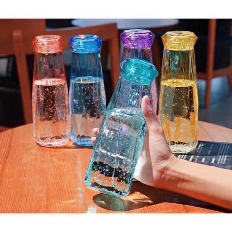 Bình nước 450ml thủy tinh mô phỏng Kim cương, dung tích 450ml, Bình Đựng Nước Thủy Tinh Kim Cương