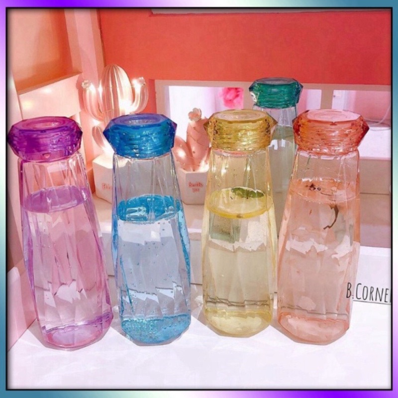 Bình nước 450ml thủy tinh mô phỏng Kim cương, dung tích 450ml, Bình Đựng Nước Thủy Tinh Kim Cương
