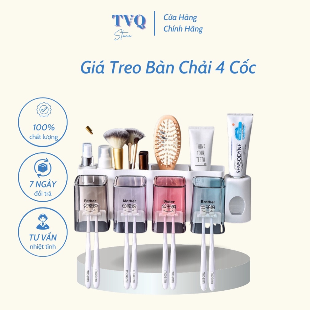 Kệ Để Bàn Chải Nhả Kem Đánh Răng Tự Động Thông Minh 4 Cốc Đa Năng (TVQ Store)
