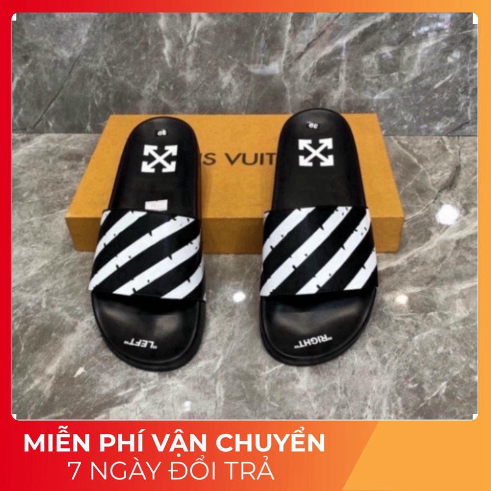 Dép Nam Nữ QUai NGang OFF White hottrend màu đen hình tia sét tráng bản siêu nét,Full size 38/42 Moiii rẻ nhất shop dép