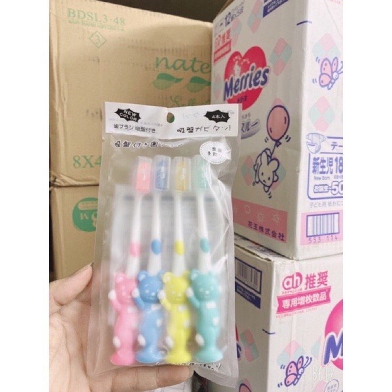 Set 4 Bàn Chải Đánh Răng hình gấu Xuất Nhật Siêu Mềm Cho Bé