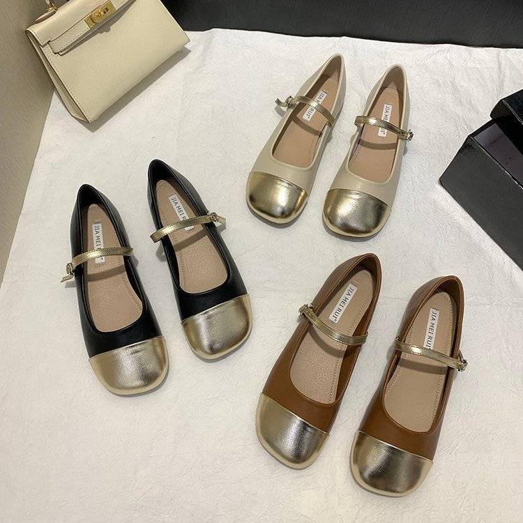 2023 Giày Thường Ngày Thoáng Khí Màu Trơn Mới Dành Cho Nữ Mary Jane Giày đế Bằng Mũi Vuông Miệng Nông Dành Cho Nữ