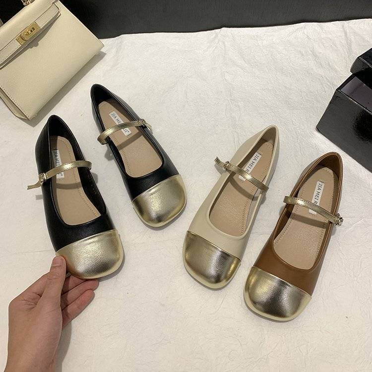 2023 Giày Thường Ngày Thoáng Khí Màu Trơn Mới Dành Cho Nữ Mary Jane Giày đế Bằng Mũi Vuông Miệng Nông Dành Cho Nữ