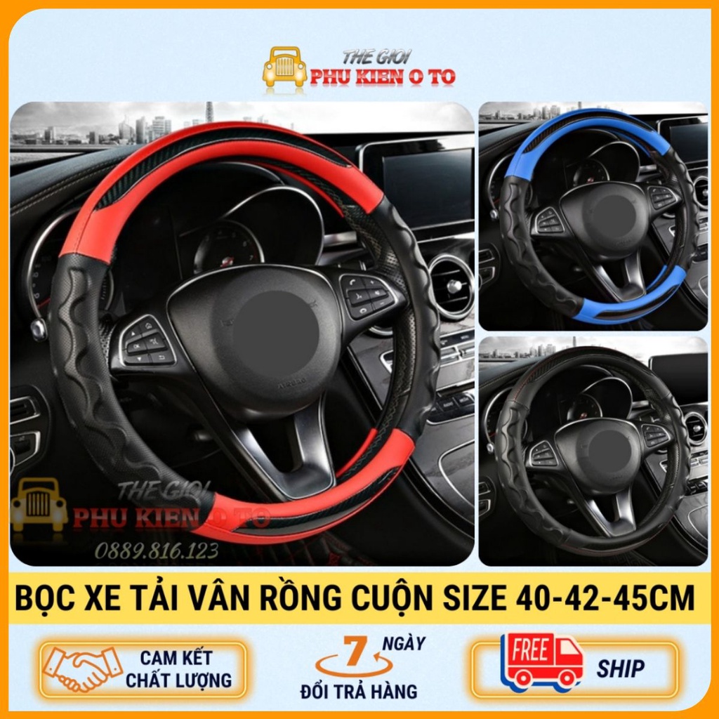 Bọc Ốp Vô Lăng Ô Tô Silicon Xe Oto Con - Bán Tải Đường Kính 38cm Da Phối Vân Carbon Thể Thao Vân Rồng Cao Cấp