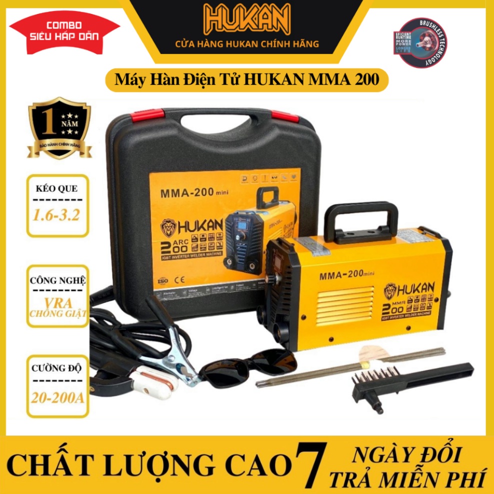  Máy hàn điện tử Hukan mma 200 mini tặng kèm phụ kiện que hàn valy siêu tiện lơi ...