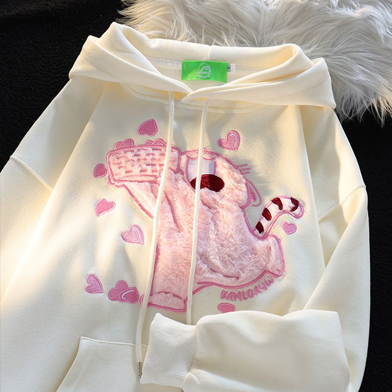 Áo Khoác Hoodie Dáng Rộng In Hình Mèo Đáng Yêu Cho Cặp Đôi
