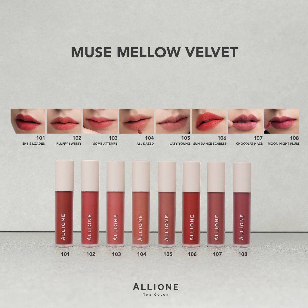 Son Kem Lì Allione Muse Mellow Velvet Tint 106 Sun Dance Scarlet 5.5G