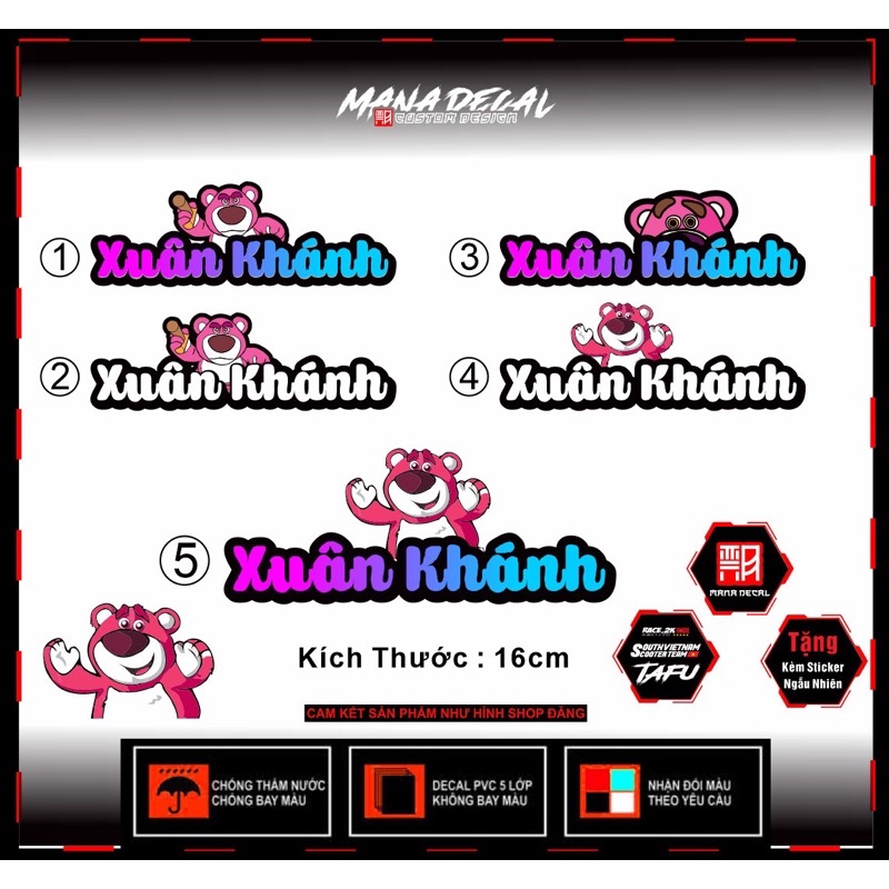 Tem dán tên gấu dâu cực xinh. tem siêu hót tem dán đa vị trí