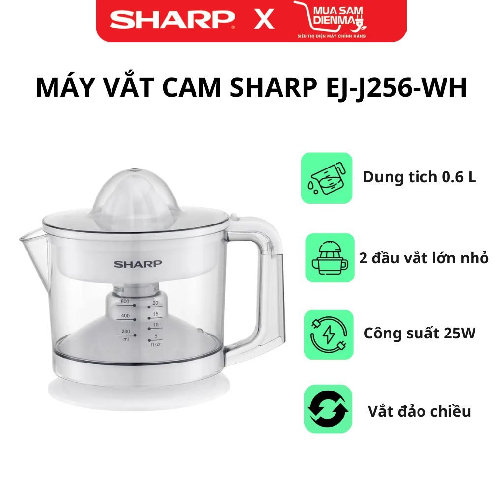 Máy Vắt Cam Sharp EJ-J415 | Máy ép cam EJ-J256-WH màu trắng 2023 Hàng Chính Hãng Bảo Hành 12 Tháng