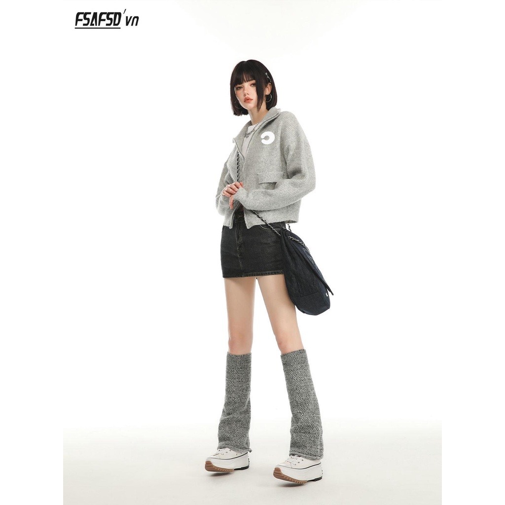 Áo Khoác cardigan Dệt Kim Phối Khóa Kéo Thêu Họa Tiết Phong Cách retro Mỹ