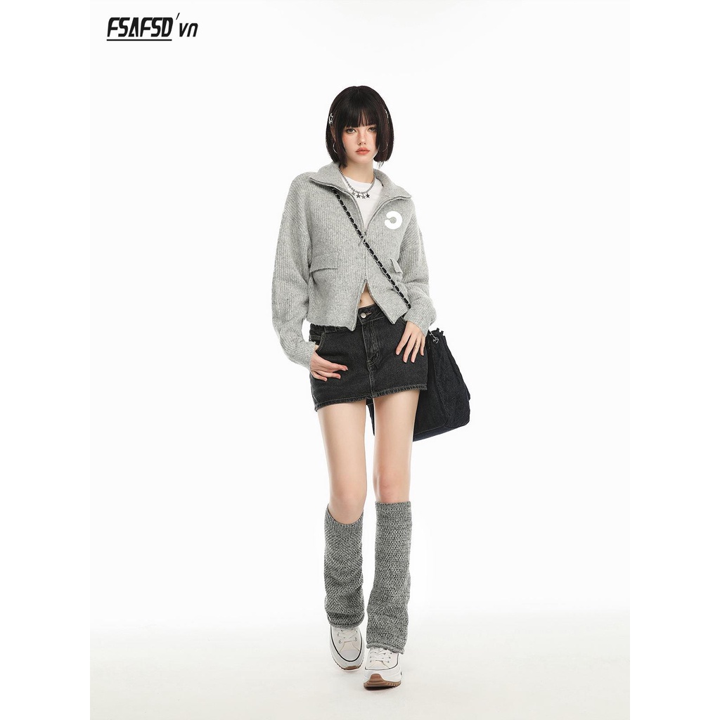 Áo Khoác cardigan Dệt Kim Phối Khóa Kéo Thêu Họa Tiết Phong Cách retro Mỹ