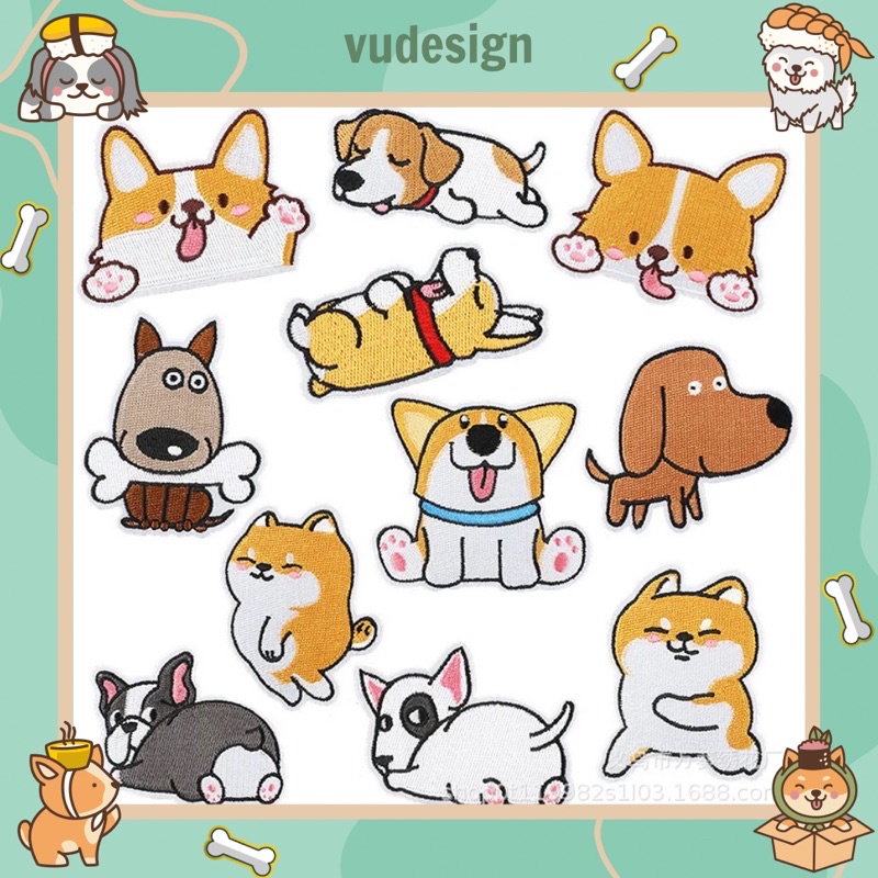 Sticker Dán Vải, Sticker Ủi Thêu Quần Áo, Balo Hình Chó Đáng Yêu Vudesign