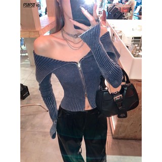Áo sweater Một Dây Khóa Kéo Hai Đầu Phong Cách Mới Mùa Thu Cho Nữ