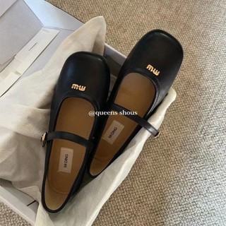 Giày búp bê mũi tròn phối khóa in chữ mary jane phong cách retro 2023
