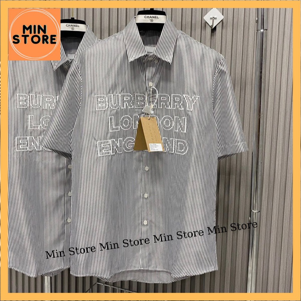 Áo Sơ Mi Kẻ Nam Cộc Tay Kẻ Sọc Đen Trắng Thêu Chữ Burberry London England Sang Trọng Cho Anh Em Boy Phố Đi Chơi 2023