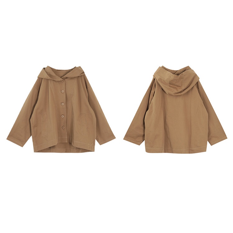 Áo khoác retro dài tay KAMAKA có mũ khuy cài hai túi đứng - NU9157