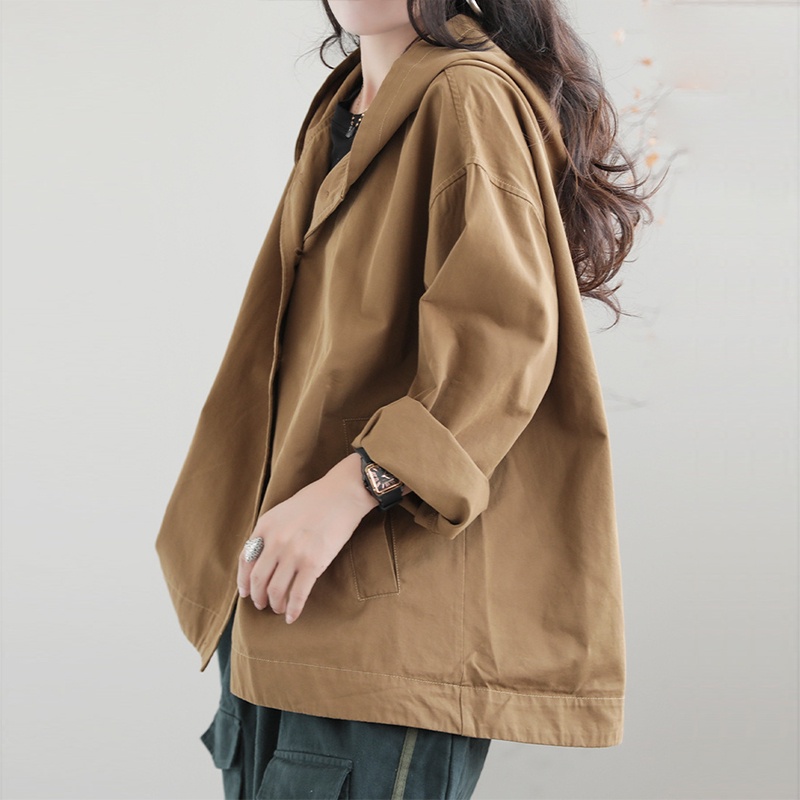 Áo khoác retro dài tay KAMAKA có mũ khuy cài hai túi đứng - NU9157