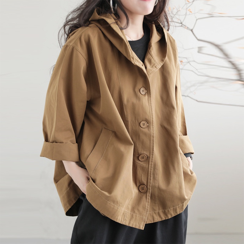 Áo khoác retro dài tay KAMAKA có mũ khuy cài hai túi đứng - NU9157